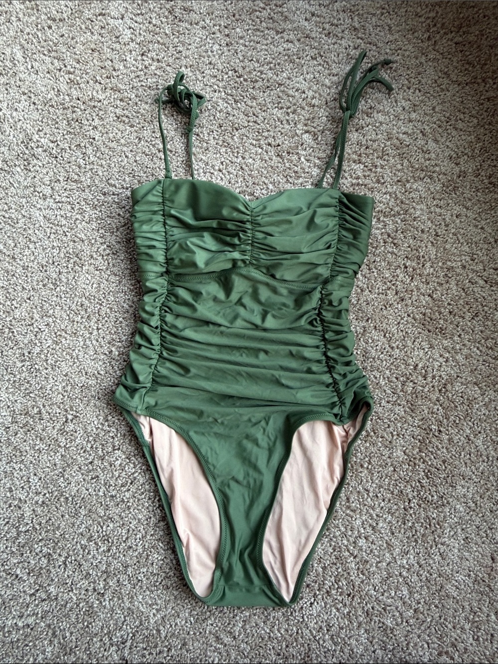 J. Crew Olive Green Ruched One-Piece Swimsuit